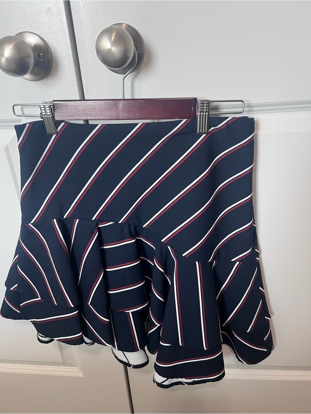 Express Navy Striped Ruffle-Hem Mini Skirt - Picture 5 of 6